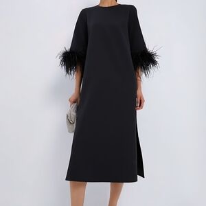 TUCKERNUCK Jamie Black Feather-Trimmed Dress L